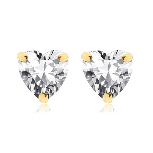 Zlaté 14K náušnice ve tvaru srdce s čirými zirkony