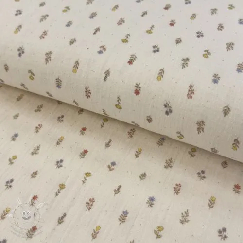 Dvojitá gázovina/mušelín Flowers Mia digital print ORGANIC