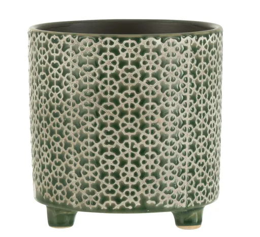 Tmavě zelený obal na květináč na nožičkách Flower green - Ø16*16cm J-Line by Jolipa