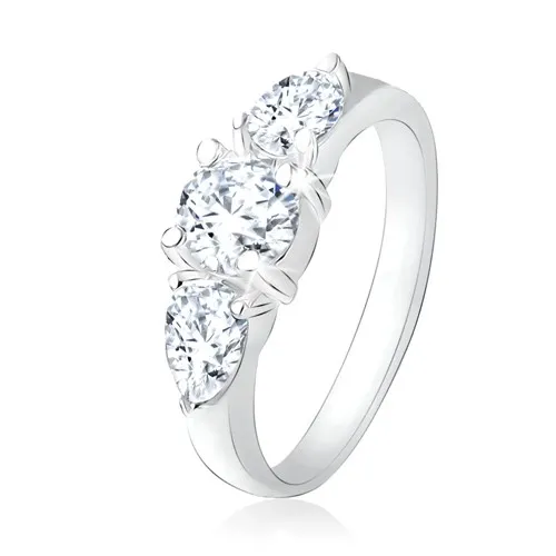 Prsten ze stříbra 925, čirý kulatý kamínek, zirkonové kapky - Velikost: 54