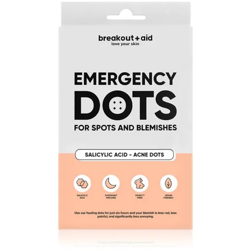 breakout + aid Emergency Dots For Spots and Blemishes lokální péče proti akné na obličej, dekolt a záda s kyselinou salicylovou 72 ks
