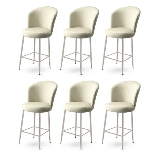 Bar Stool Set (6 Pieces) Fora - Cream, Chrome