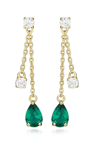 Silver Cat Pozlacené náušnice se syntetickými smaragdy a kubickými zirkony SC559