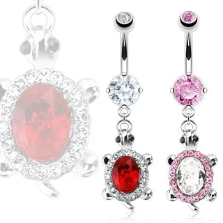 Piercing do břicha - želva se zirkonovým pancířem - Barva zirkonu: Čirá - C