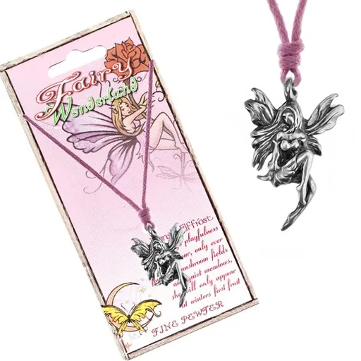 Šňůrkový náhrdelník - kovový přívěsek, sedící luční víla