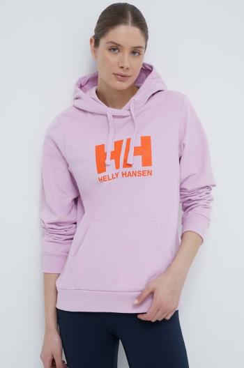 Bavlněná mikina Helly Hansen HH LOGO 2.0 dámská, růžová barva, s kapucí, s potiskem, 34460