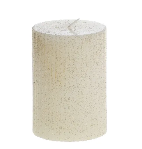 Krémová široká svíčka s drážkami a třpytkami Macon - Ø 7*10cm / 40h Chic Antique