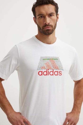 Bavlněné tričko adidas béžová barva, s potiskem, IW2640