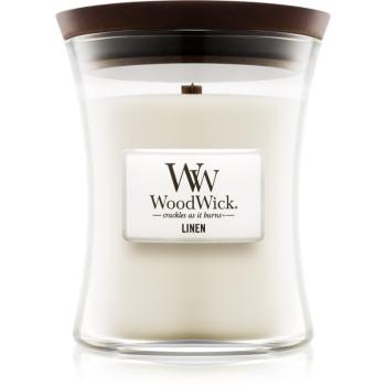 Woodwick Linen vonná svíčka s dřevěným knotem 275 g