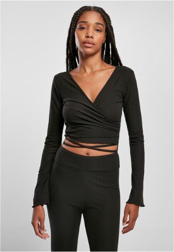 Urban Classics Ladies Cropped Rib Wrapped Longsleeve black - 3XL