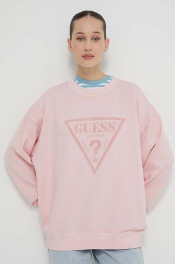 Mikina Guess Originals dámská, růžová barva, s potiskem