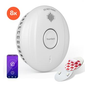 Klarstein SmartVigil Connect WiFi detector de fum, Set 8 bucăți, Baterie de 3 ani, Control prin aplicație, Fără găurire.