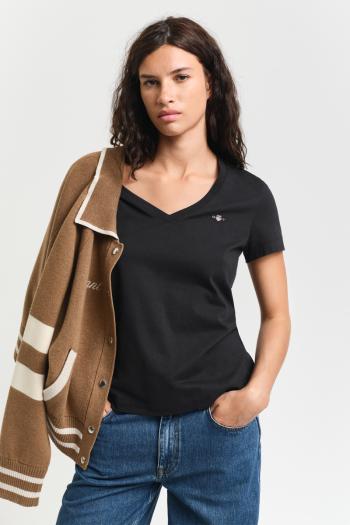 TRIČKO GANT REG SHIELD SS V-NECK T-SHIRT BLACK