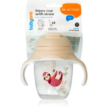 BabyOno Be Active Sippy Cup with Weighted Straw tréninkový hrnek s brčkem 6 m+ Sloth 240 ml