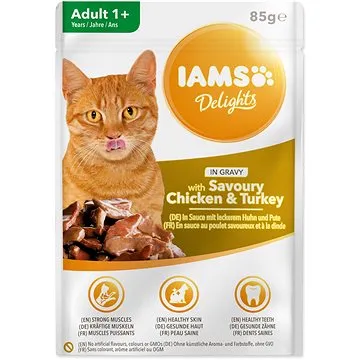IAMS Delights pro dospělé kočky - s kuřecím a krůtím v omáčce 85 g (8710255100098)