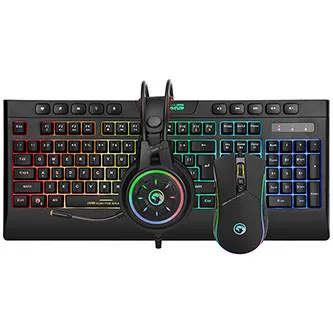 Marvo CM305 RGB sada klávesnice drátová (USB) US, černá s herní myší a sluchátky, herní, membránová typ RGB podsvícená