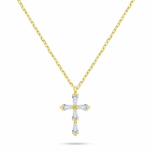 Brilio Silver Oslnivý pozlacený náhrdelník pro ženy Křížek NCL198Y