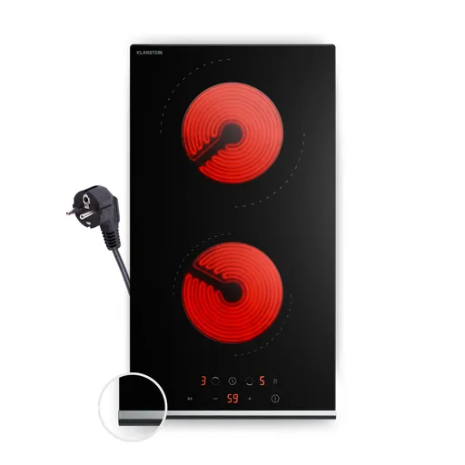 Klarstein Verosteel sklokeramická varná deska, Minimalistická, výkonná, 2 varné zóny, 3000 W, 30 cm