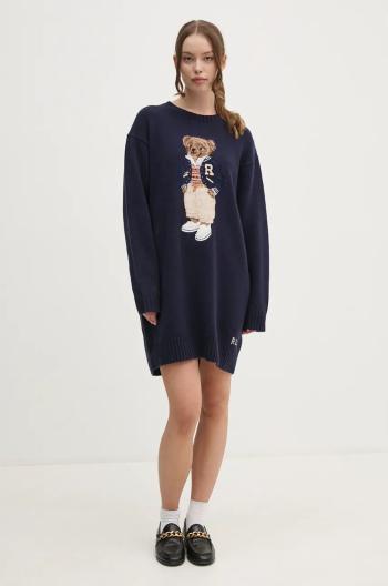 Vlněné šaty Polo Ralph Lauren tmavomodrá barva, mini, oversize, 211941576