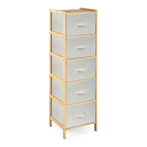 G21 Bambusový regál s košíky, 5 polic, béžová, 5 pater