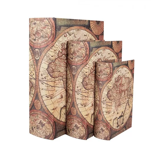 3ks úložný box ve tvaru knihy se zeměkoulemi - 27*22*7 / 22*17*6 / 17*12*4 cm Clayre & Eef