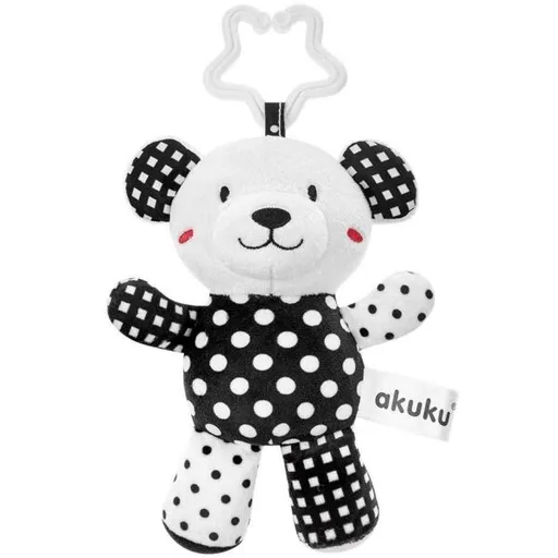 AKUKU MEDVÍDEK Plyšová hračka s chrastítkem, bílá, velikost