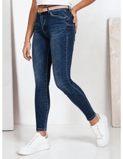 Dámské skinny džíny s vysokým pasem, modré
