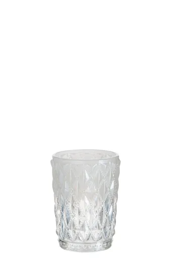 Skleněný svícen Chuck s bílou patinou L - 6*6*9 cm J-Line by Jolipa