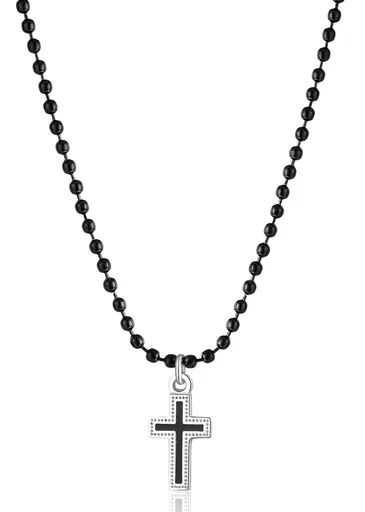 S'Agapõ Korálkový pánský náhrdelník s křížkem Charisma SHS02