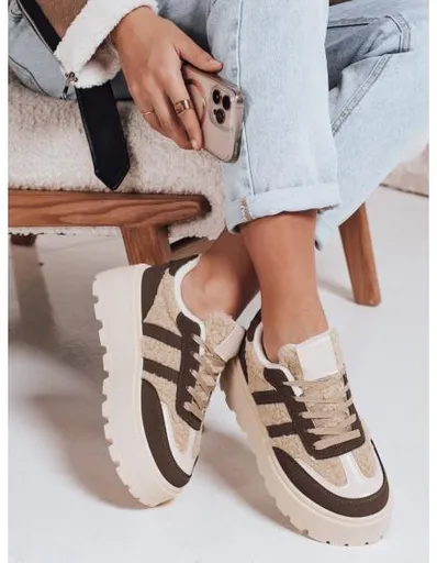 Dámské tenisky s kožešinou na platformě hnědé