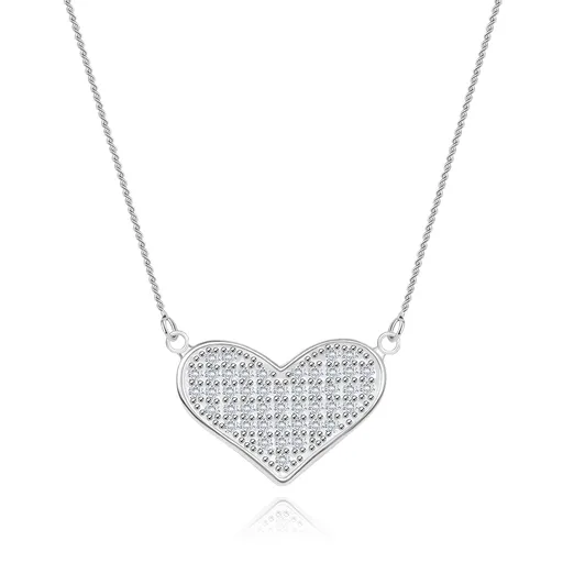 Nastavitelný náhrdelník ze stříbra 925, řetízek, rozšířené srdce, čiré zirkony