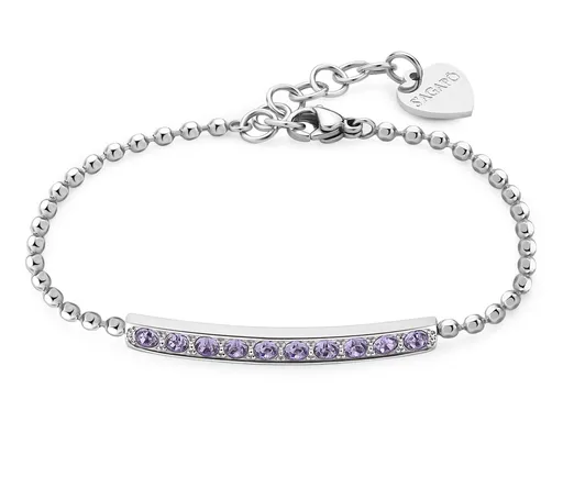 S'Agapõ Třpytivý ocelový náramek s fialovými krystaly Dazzly SDZ13