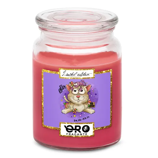 Svíčka Kočičí znamení – štír (Vůně svíčky: Višně v čokoládě)