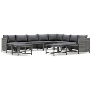 12dílná zahradní sedací souprava s poduškami polyratan šedá, 3059777 (3059777)