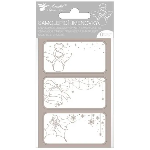 Anděl Přerov Samolepicí jmenovky na dárky 8 x 16 cm se stříbrnou ražbou, 6 ks