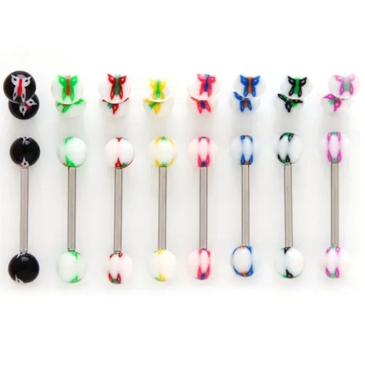 Piercing do jazyka - motýlek - Barva piercing: Modrá