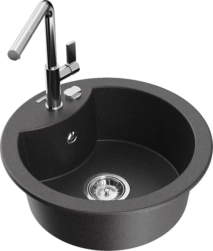 MEXEN/S Diego granitový dřez 1-miska včetně baterie Flora, černá kropenatá 6512-76-670401-00