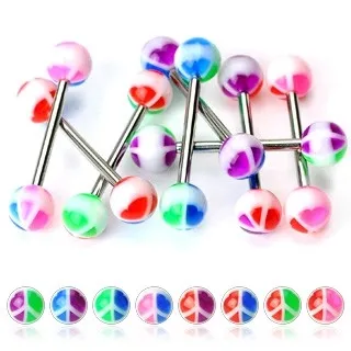 Piercing do jazyka - barevný znak PEACE - Barva piercing: Modrá - Zelená