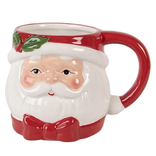 Bílo-červený keramický hrnek Santa Claus - 13*10*9 cm / 300 ml Clayre & Eef