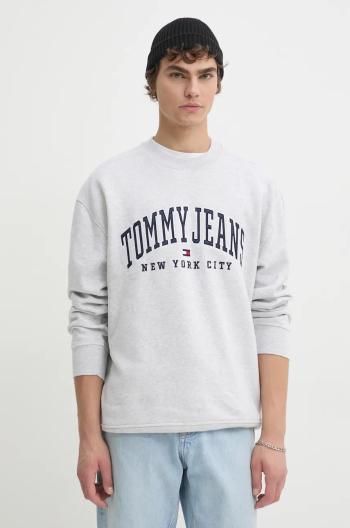 Mikina Tommy Jeans pánská, šedá barva, s aplikací, DM0DM19757