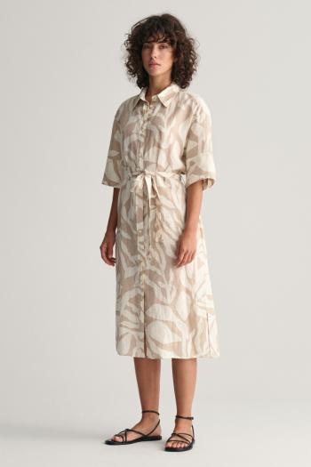 ŠATY GANT REL PALM PRINT LINEN SHIRT DRESS DRY SAND