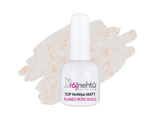 Ráj nehtů UV gel lak TOP NoWipe Matt Flakes Rose Gold 15ml