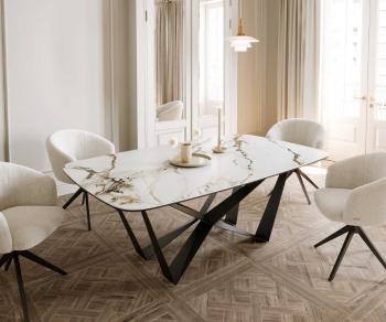 Jídelní stůl Edge oválný 200x100 keramika Calacatta Luxe bílo