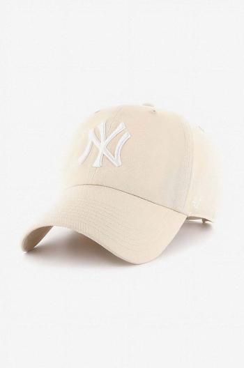 Bavlněná baseballová čepice 47brand MLB New York Yankees béžová barva, s aplikací, B-RGW17GWSNL-NTC