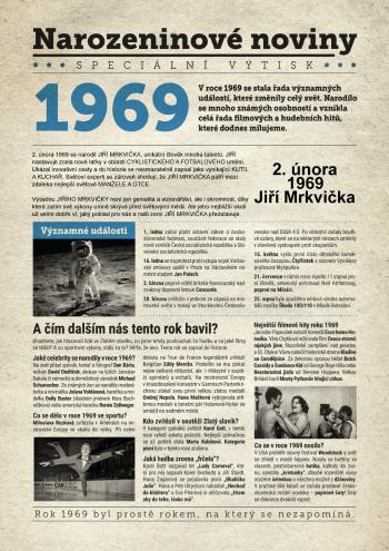 Narozeninové noviny 1969 s vlastním textem a fotografií, S textem