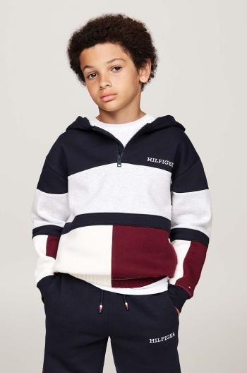 Dětská mikina Tommy Hilfiger tmavomodrá barva, s kapucí, vzorovaná, KB0KB09189