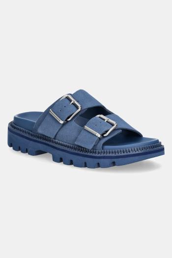 Semišové šľapky Tommy Jeans DOUBLE STRAP SANDAL SUEDE dámske, na platforme, EN0EN02797