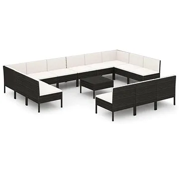 14dílná zahradní sedací souprava s poduškami polyratan černá, 3094616 (3094616)