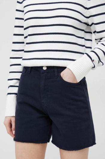 Džínové šortky Tommy Hilfiger dámské, tmavomodrá barva, hladké, high waist