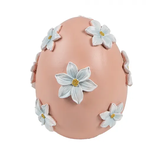 Dekorace růžové vajíčko s bílými květy - Ø 11*13 cm 6PR5215